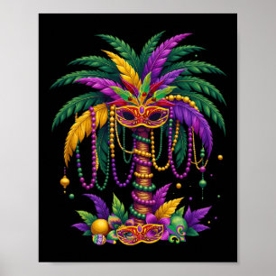 Poster Palmier Drôle Et Perles Mardi Gras Hawaiian Trop