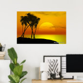 Poster Palmier et coucher du soleil (Bureau à domicile)