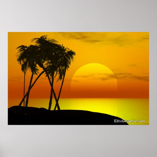 Poster Palmier et coucher du soleil (Devant)