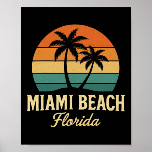 Poster Palmier Miami Floride Coucher de soleil vintage Pa