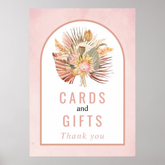 Poster Palmier séché, pampas herbe douce rose mariage aff (Devant)