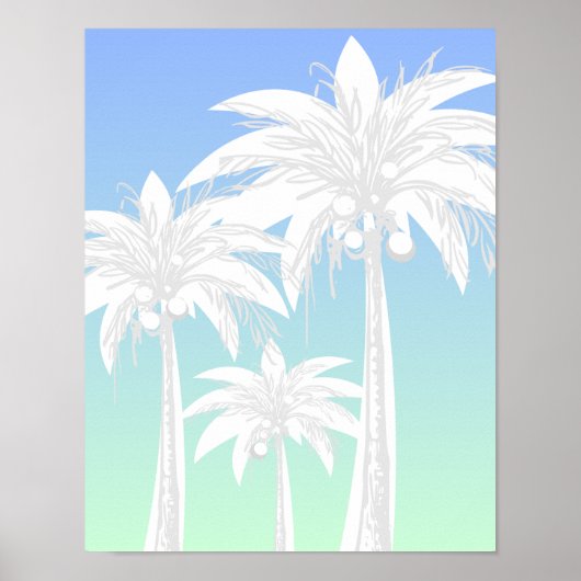 Poster Palmier Tropical Blue Green Ombre Beach House (Devant)