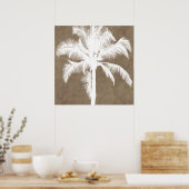 Poster Palmier Tropical Hawaiien Rétro Silhouette Blanc (Cuisine)