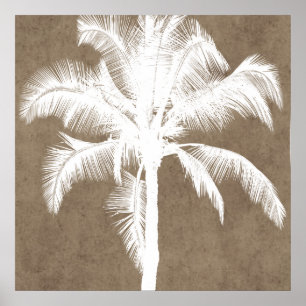 Poster Palmier Tropical Hawaiien Rétro Silhouette Blanc
