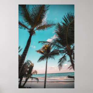 POSTER PALMIER TROPICAL RETRO EN BORD DE PLAGE