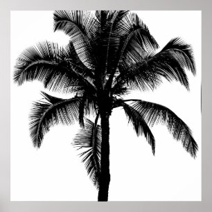 Poster Palmier tropicale hawaïenne rétro Silhouette Noir
