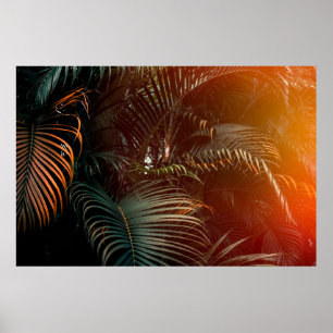 Poster Palmier vert foncé profond feuille motif avec lumi