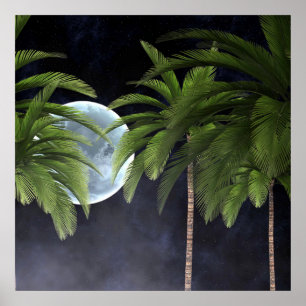 Poster Palmiers contre la lune