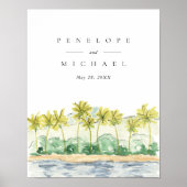 Poster Palmiers de plage aquarelle tropicale mariage (Devant)