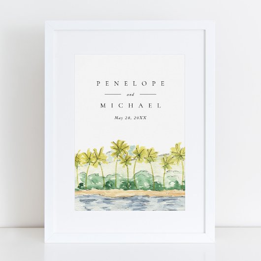 Poster Palmiers de plage aquarelle tropicale mariage