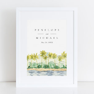 Poster Palmiers de plage mariage aquarelle tropicale