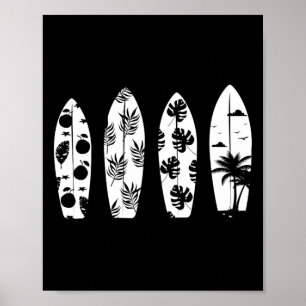 Poster Palmiers de planche de surf Surfant surfeur Vagues