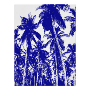 Poster Palmiers Design Bleu & Blanc Effet Posterisé