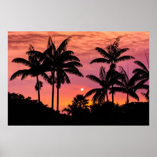 Poster Palmiers en silhouette, Hawaii (Devant)