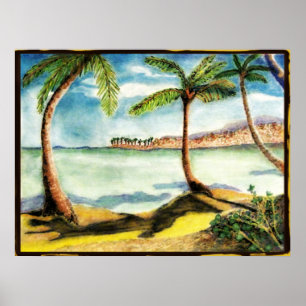 Poster Palmiers et dessin tropicaux de plage