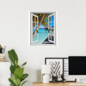 Poster Palmiers et fenêtre Faux Vue Océan (Bureau à domicile)
