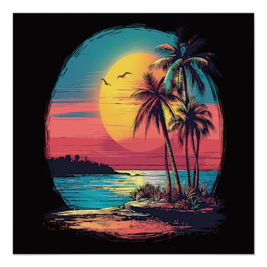 Poster Palmiers et plage (Devant)