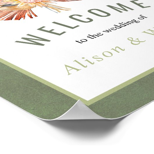 Poster Palmiers, pampas herbe vert accueil mariage (Coin)