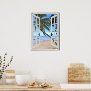 Poster Palmiers tranquilles et vue artificielle sur l'océ