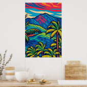 Poster Palmiers tropicaux avec Ko'olau Mountain Pop Art (Cuisine)