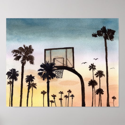 Poster Palmiers tropicaux avec plateau de basket (Devant)