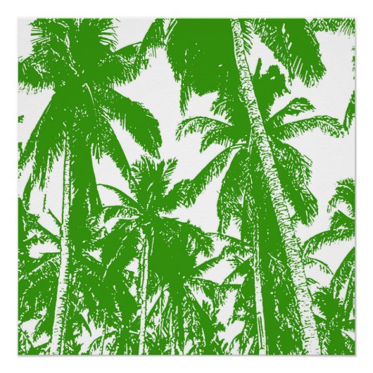 Poster Palmiers tropicaux de style pop-art en vert et bla (Devant)