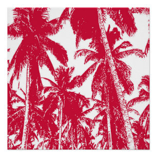 Poster Palmiers tropicaux en rouge et blanc