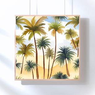 Poster Palmiers Tropicaux Peinture Aquarelle de Plage