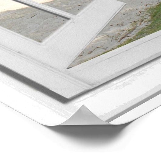 Poster Palmiers tropicaux Plage Océan Vue Fake Fenêtre (Coin)