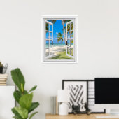 Poster Palmiers tropicaux Plage Océan Vue Fake Fenêtre (Bureau à domicile)