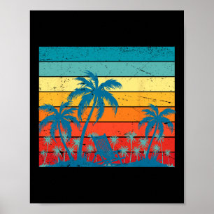 Poster Palmiers Tropicaux Rétro Et Plage De Coucher De So