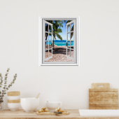 Poster Palmiers tropicaux sur la plage Vue océan Fenêtre  (Cuisine)