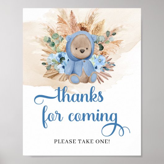 Poster Pampa fleurs bleu ours en peluche merci d'être ven (Devant)