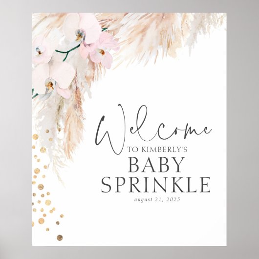 Poster Pampas Baby shower Floral Grass Bienvenue (Devant)