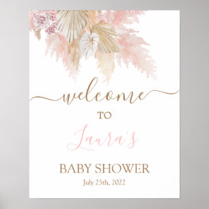 Poster Pampas Baby shower rose pâle Panneau de bienvenue