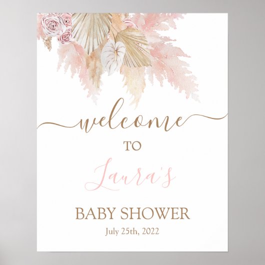Poster Pampas Baby shower rose pâle Panneau de bienvenue (Devant)