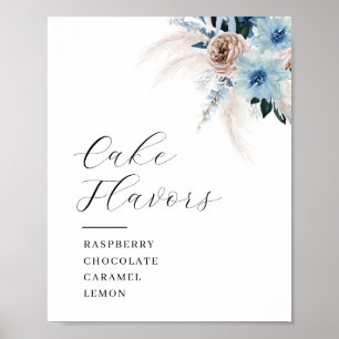 Poster Pampas Boho et floral bleu Signe de saveurs de gât