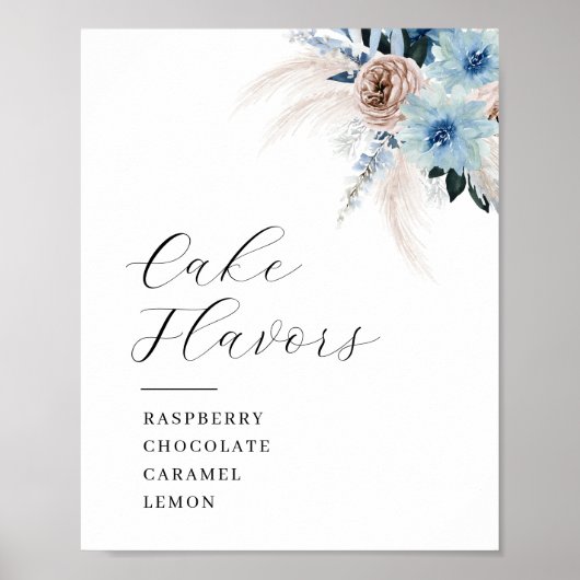 Poster Pampas Boho et floral bleu Signe de saveurs de gât (Devant)
