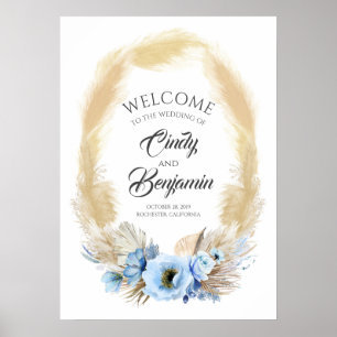 Poster Pampas Grass and Dusty Blue Flower Mariage Welcome