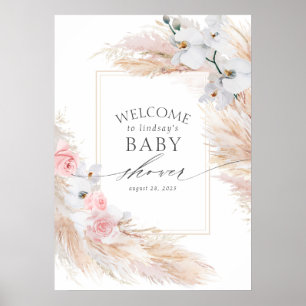 Poster Pampas Grass et Orchidées Blanches Baby shower Bie