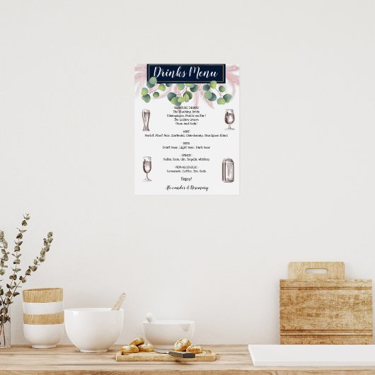Poster Pampas Grass & Eucalyptus Boissons Menu Signal Mar (Cuisine)