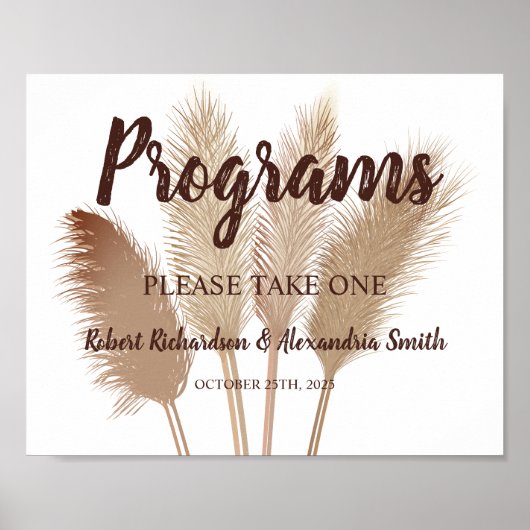 Poster Pampas Grass Programmes Cérémonie Mariage Signal (Devant)