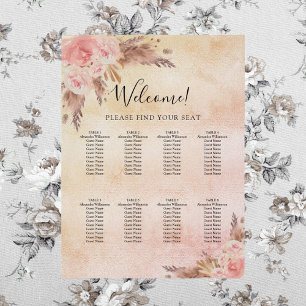 Poster Pampas herbe bleu rose flush floraux assise