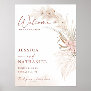 Poster Pampas Herbe Boho Floral Mariage Bienvenue