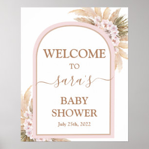 Poster Pampas rose Baby shower en herbe Fille Signal de b