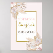 Poster Pampas rose Grass baby shower fille signe (Devant)