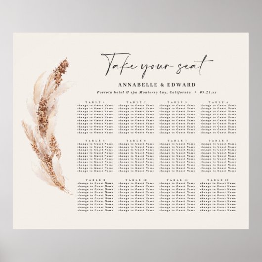 Poster Pampas rustique herbe plan de sièges mariage botan (Devant)