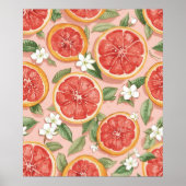 Poster Pamplemousse rose Pop – Citron aquarelle rétro (Devant)