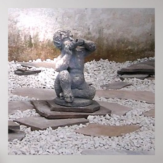 Poster Pan Statue Jouer Flute dans Rock Garden (Devant)