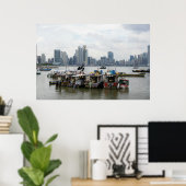 Poster Panama City Skyline Avec Bateaux De Pêche (Bureau à domicile)